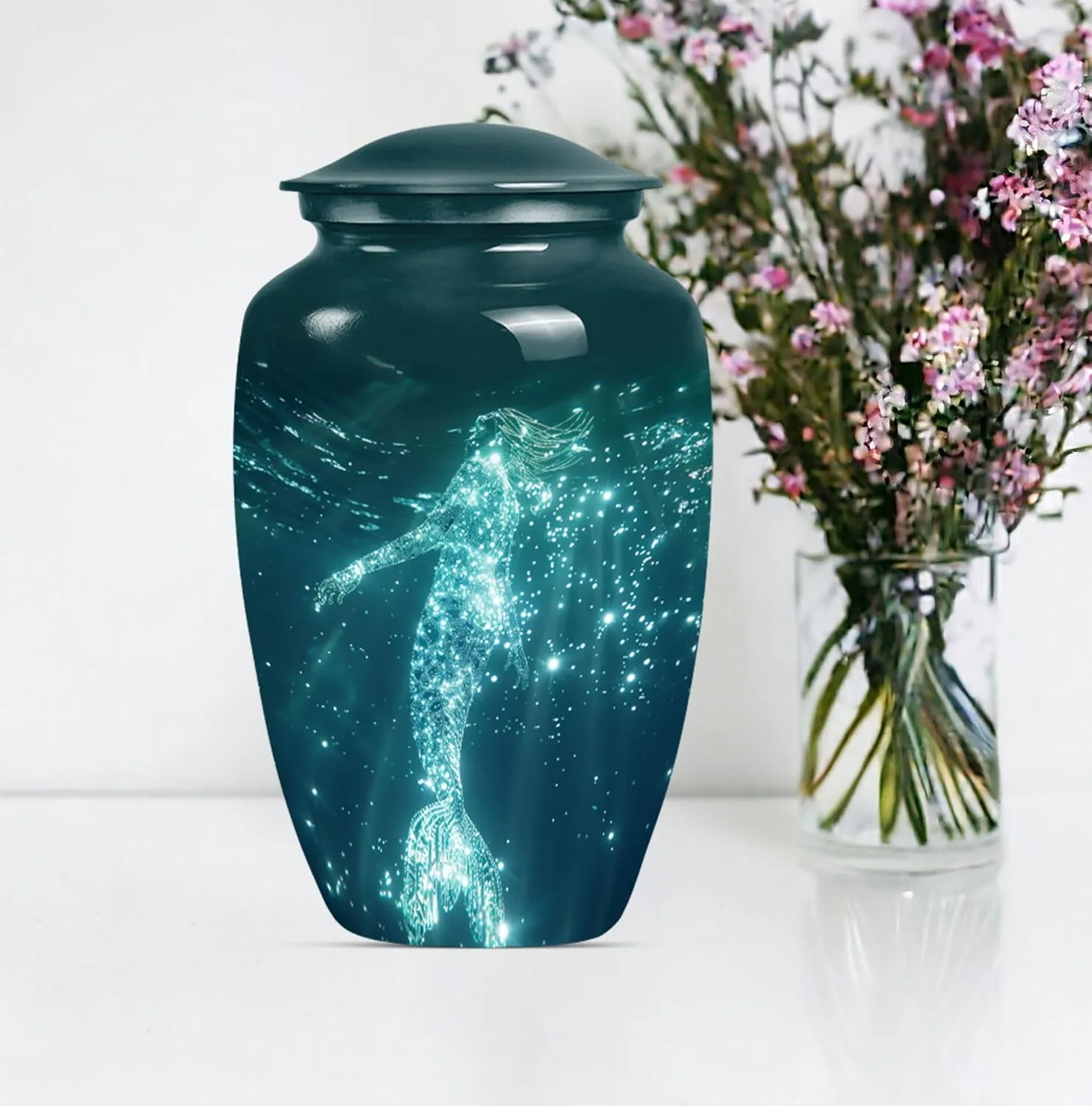 Celestial Mermaid - Urn Man - Ashes Urn Adult - Combo of 1 Large Urn with Velvet Bag and 4 Small - Keepsake Urns for Ashes - Decorative Urns - Ash Urns for Humans - Cremation Urn for Ashes