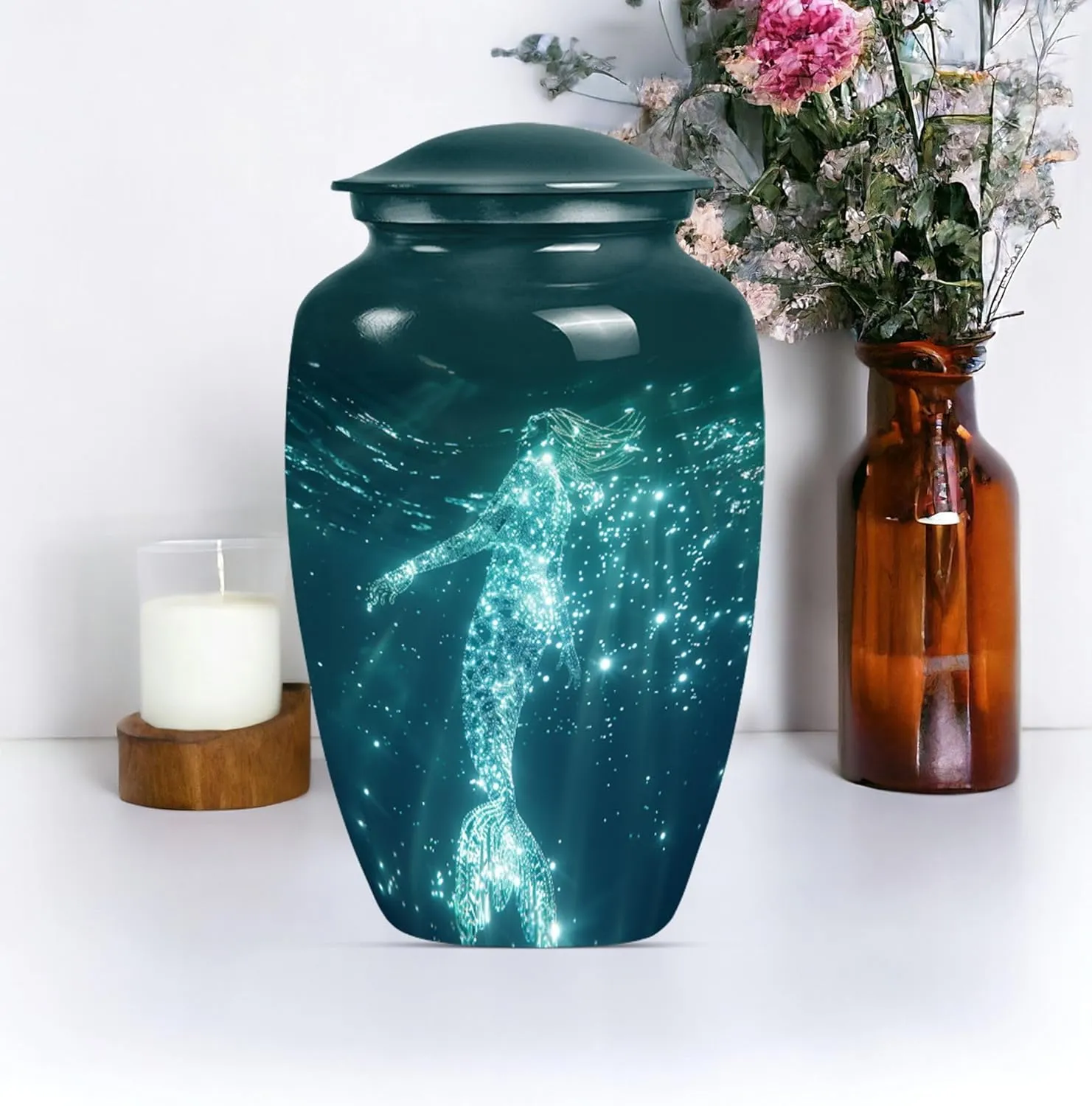 Celestial Mermaid - Urn Man - Ashes Urn Adult - Combo of 1 Large Urn with Velvet Bag and 4 Small - Keepsake Urns for Ashes - Decorative Urns - Ash Urns for Humans - Cremation Urn for Ashes