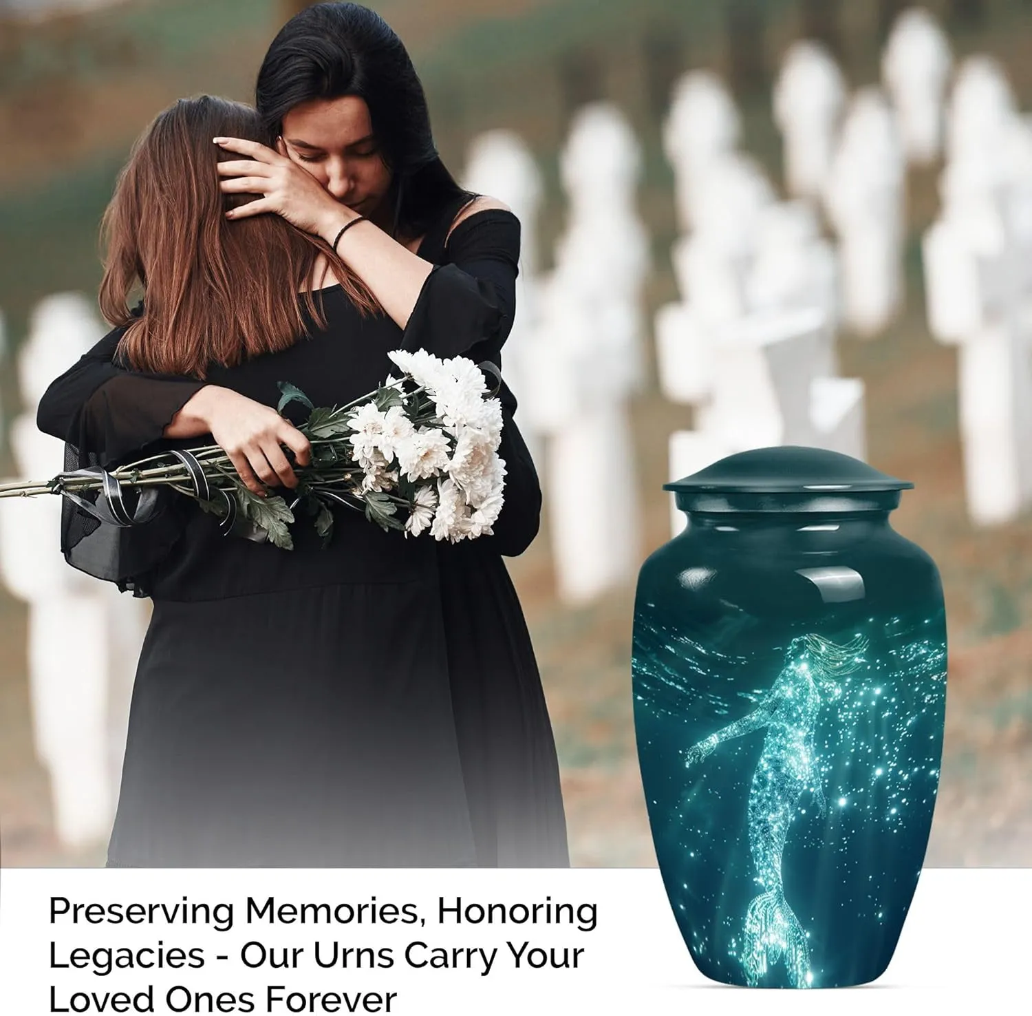 Celestial Mermaid - Urn Man - Ashes Urn Adult - Combo of 1 Large Urn with Velvet Bag and 4 Small - Keepsake Urns for Ashes - Decorative Urns - Ash Urns for Humans - Cremation Urn for Ashes