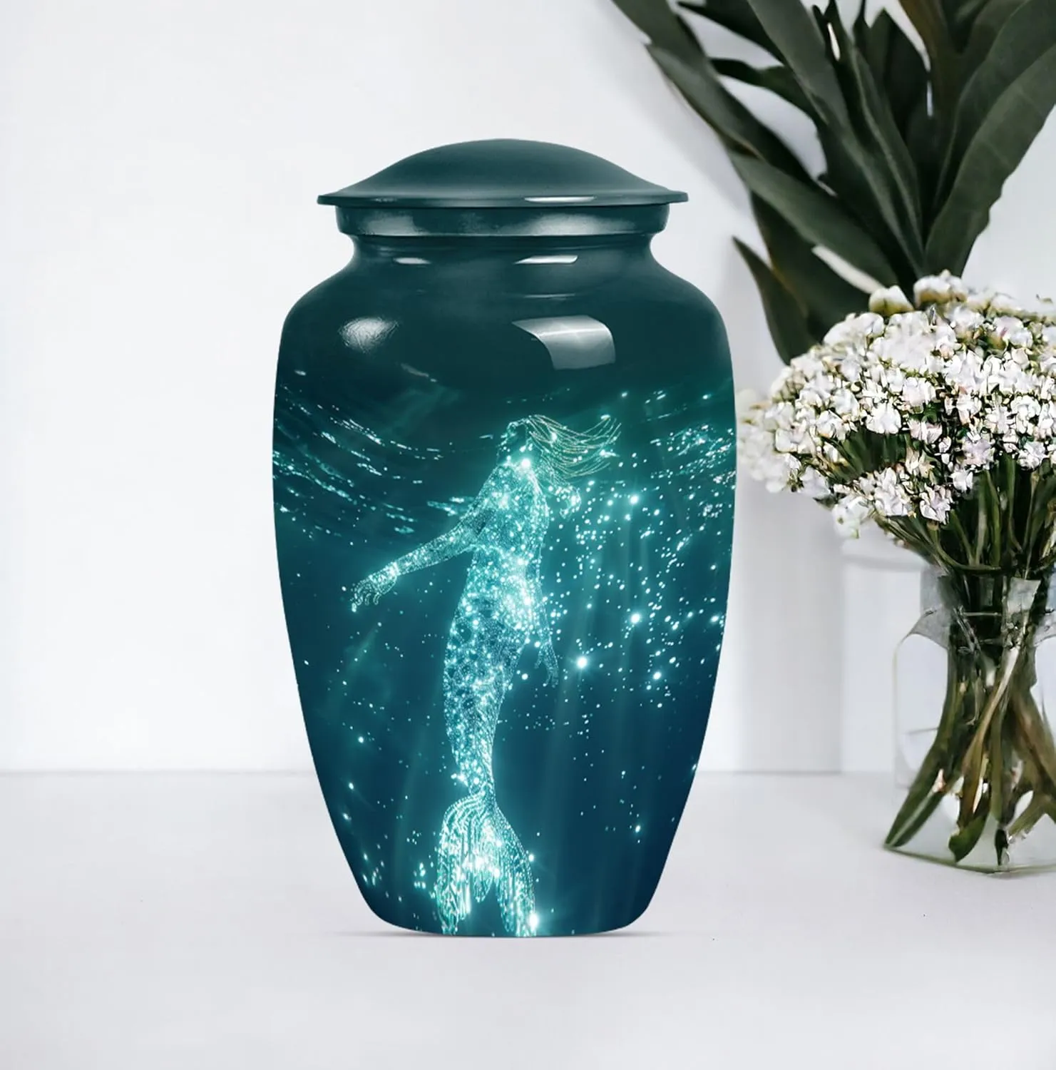 Celestial Mermaid - Urn Man - Ashes Urn Adult - Combo of 1 Large Urn with Velvet Bag and 4 Small - Keepsake Urns for Ashes - Decorative Urns - Ash Urns for Humans - Cremation Urn for Ashes