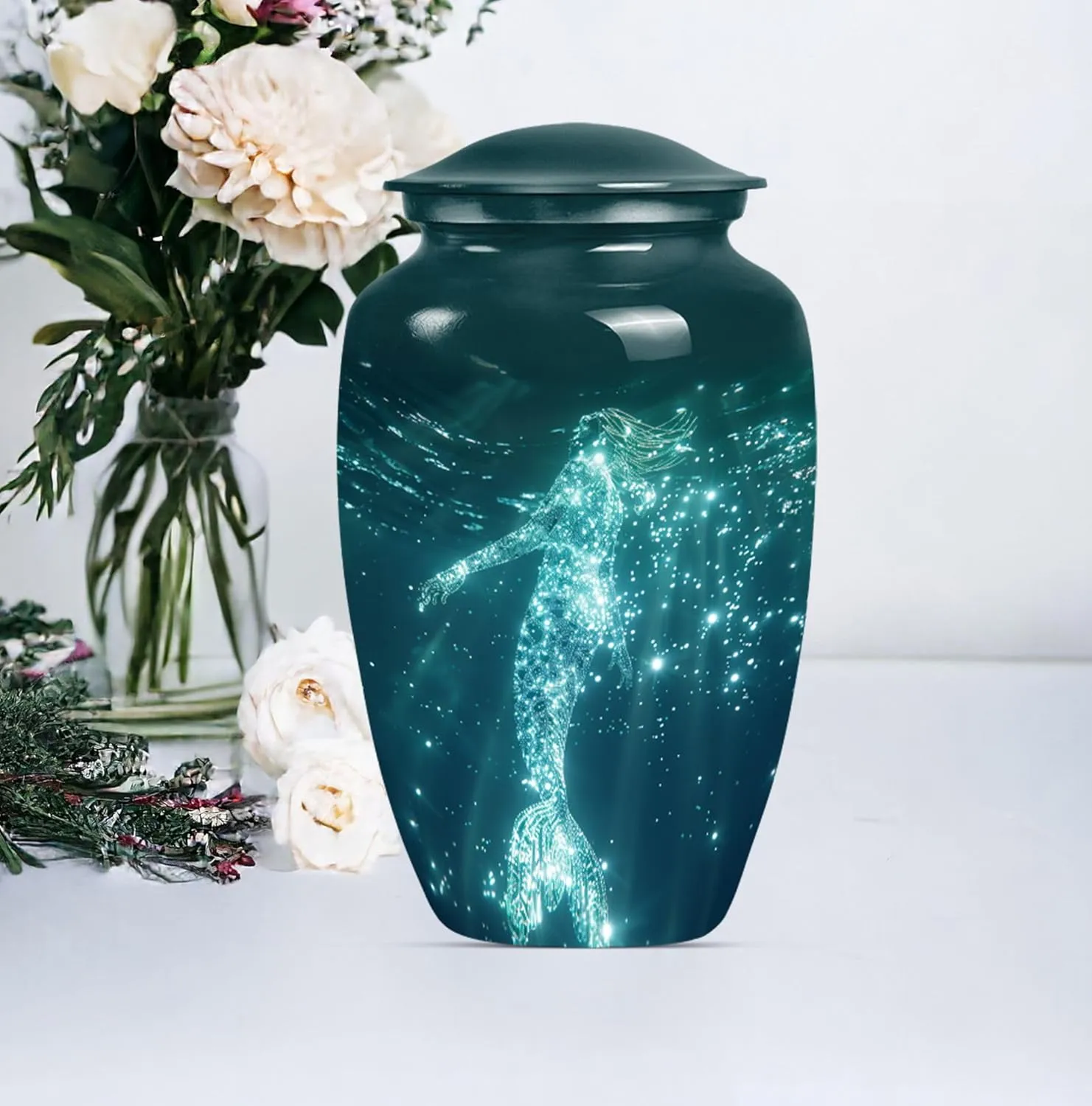 Celestial Mermaid - Urn Man - Ashes Urn Adult - Combo of 1 Large Urn with Velvet Bag and 4 Small - Keepsake Urns for Ashes - Decorative Urns - Ash Urns for Humans - Cremation Urn for Ashes