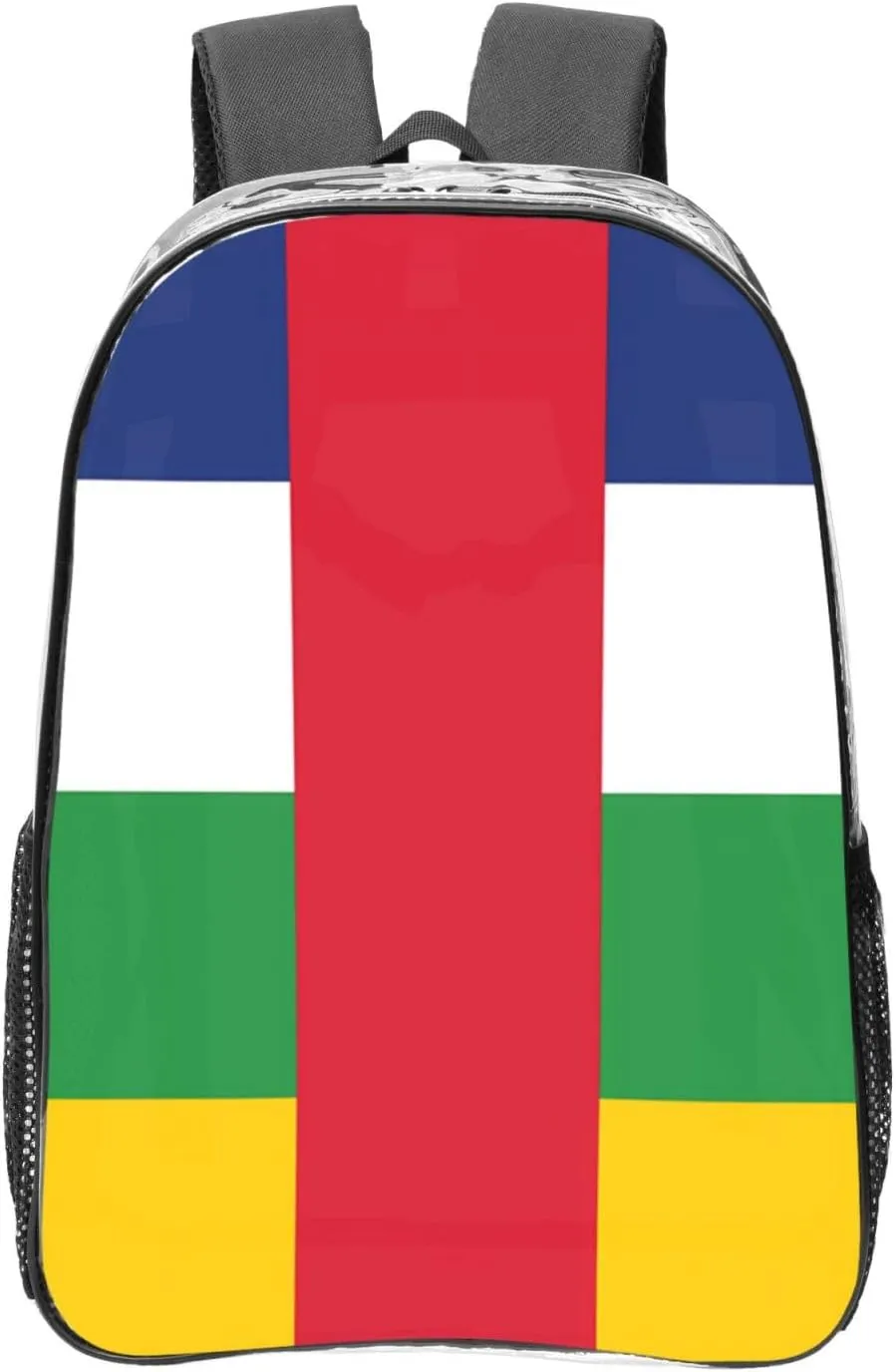Central African Flag Transparent Backpack-16-Inch Pvc Clear Backpack With Side Pockets,Black