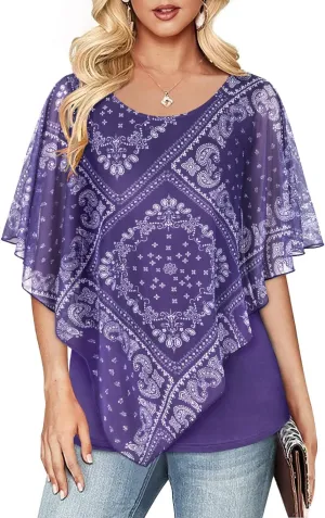 Cestyle Womens Flowy Blouses Dressy Casual Shirts Lightweight Mesh Poncho Tops