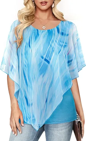 Cestyle Womens Flowy Blouses Dressy Casual Shirts Lightweight Mesh Poncho Tops