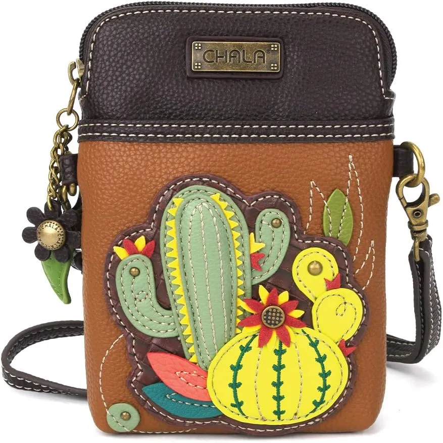 CHALA Cell Phone Crossbody Purse-Women PU Leather/Canvas Multicolor Handbag with Adjustable Strap