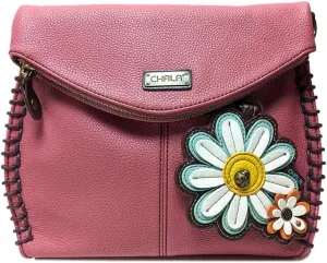 CHALA Charming Crossbody Bag With Flap Top | Flap and Zipper Cross-Body Purse or Shoulder Handbag with Metal Chain - Pink
