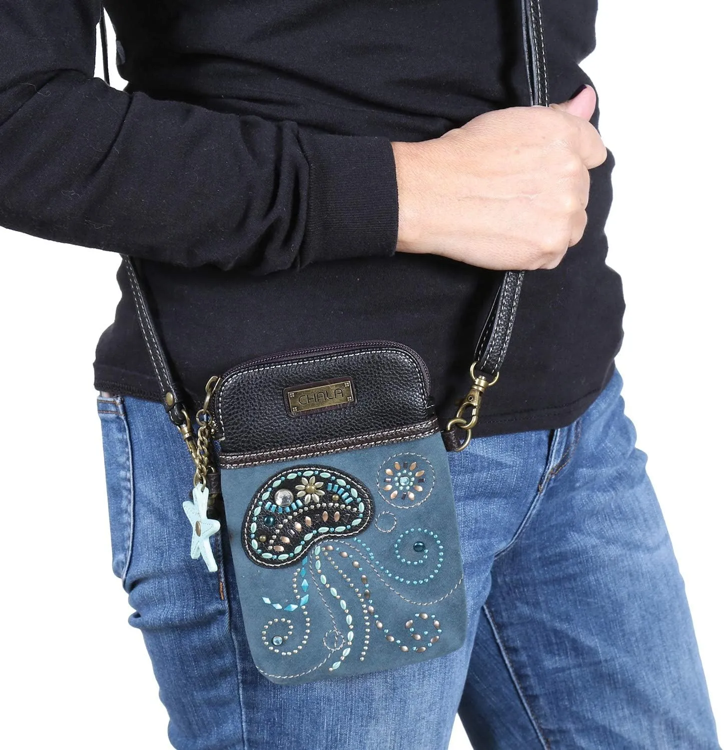 CHALA Dazzled Cell Phone Crossbody Purse-Women PU Leather Multicolor Handbag with Adjustable Strap