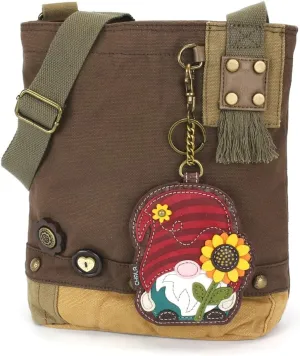 CHALA Patch Cross-Body Women Handbag, Canvas Messenger Bag - Dark Brown
