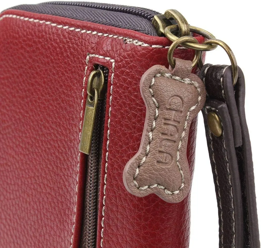 Chala Paw Print Zip-Around Wristlet Wallet, Dog Mom Gift Dog Lover (Burguny/Teal)
