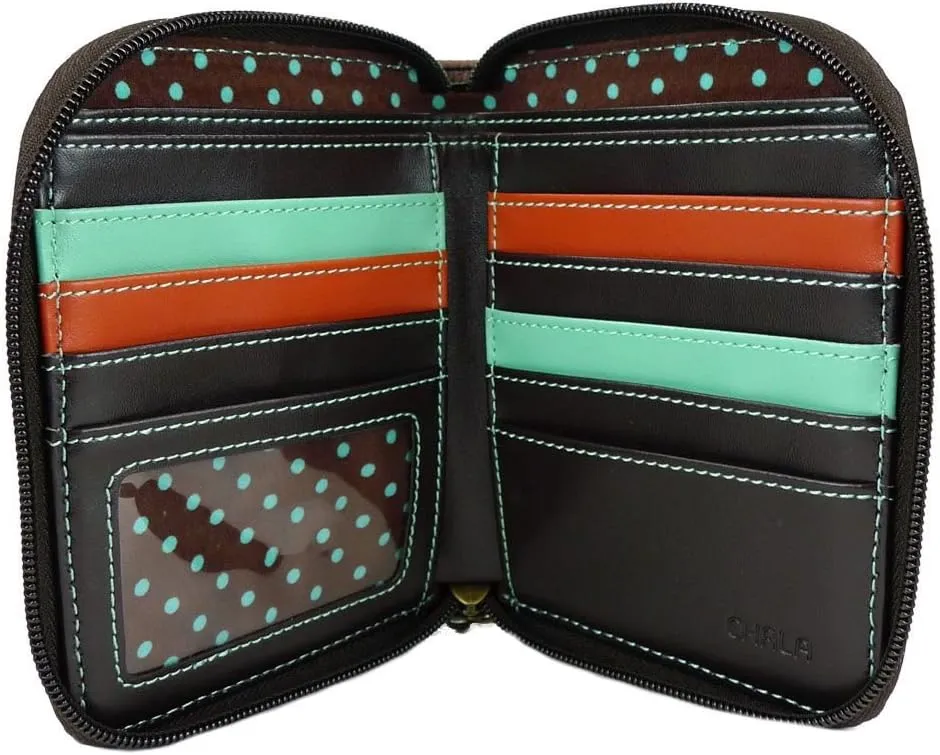 Chala Paw Print Zip-Around Wristlet Wallet, Dog Mom Gift Dog Lover (Burguny/Teal)