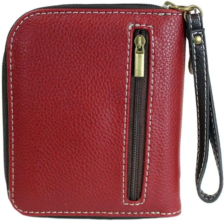 Chala Paw Print Zip-Around Wristlet Wallet, Dog Mom Gift Dog Lover (Burguny/Teal)