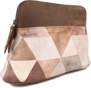 CHALLENGER Women's Printed Brown Leather Zippered Makeup Cosmetic Bag 18BT15