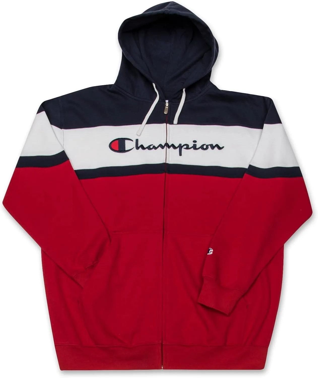 Champion Mens Big and Tall Full Zip Hoodie Classic Embroidered Logo