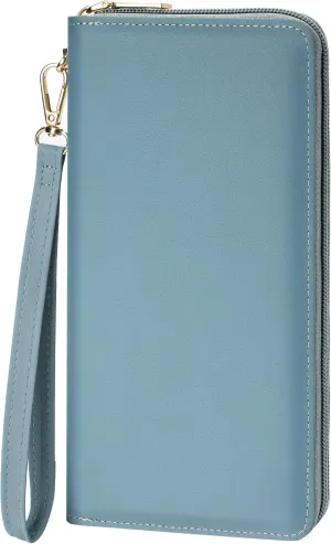 Chelmon Women's Vegan Leather Clutch Wallet with Zip, Hand Strap, Large Capacity