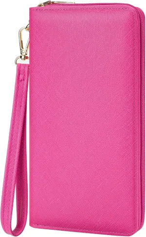 Chelmon Women's Vegan Leather Clutch Wallet with Zip, Hand Strap, Large Capacity