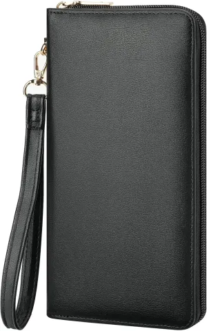 Chelmon Women's Vegan Leather Clutch Wallet with Zip, Hand Strap, Large Capacity