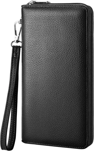 Chelmon Women's Vegan Leather Clutch Wallet with Zip, Hand Strap, Large Capacity