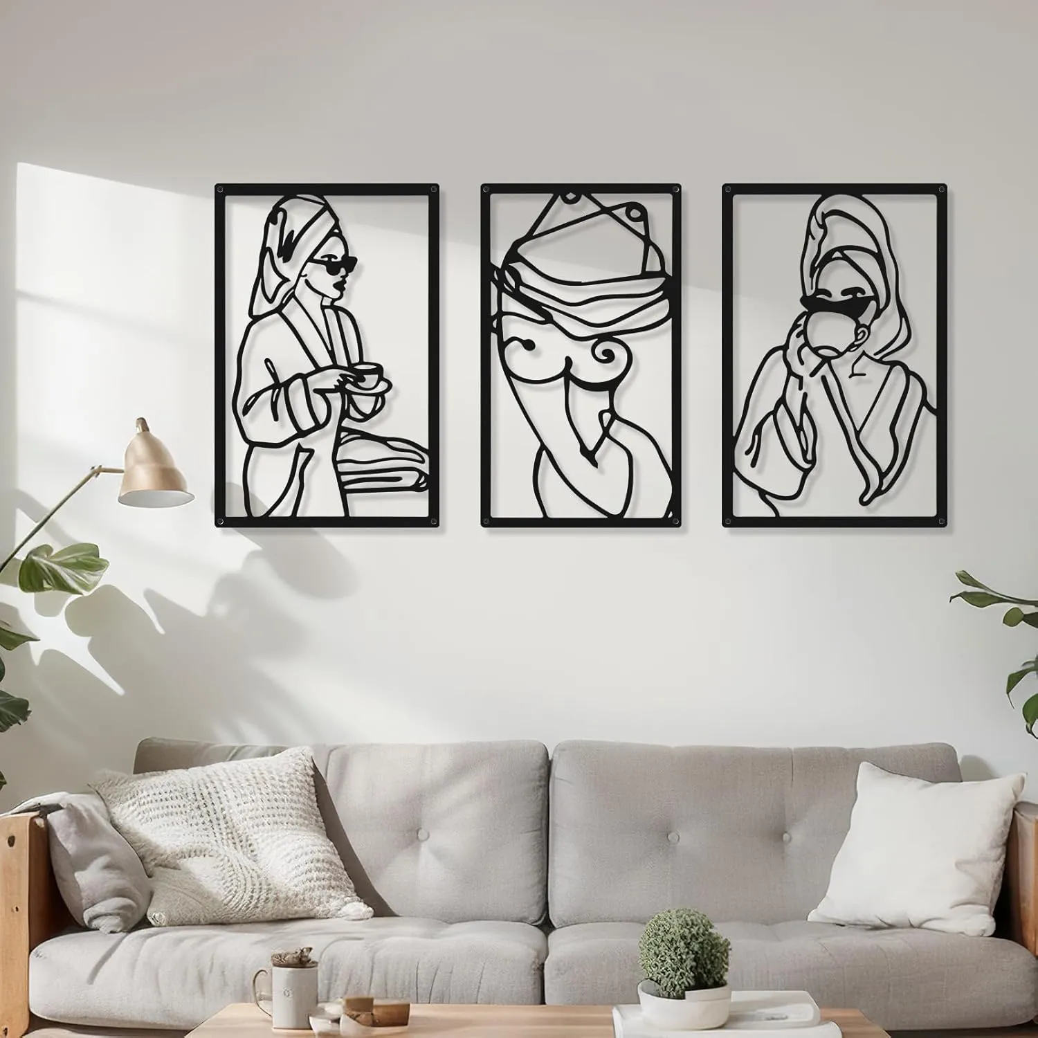 CHENGU 3 Pieces Metal Minimalist Abstract Woman Wall Art Line Drawing Wall Art Decor Single Line Female Home Hanging for Kitchen Bathroom Living Room