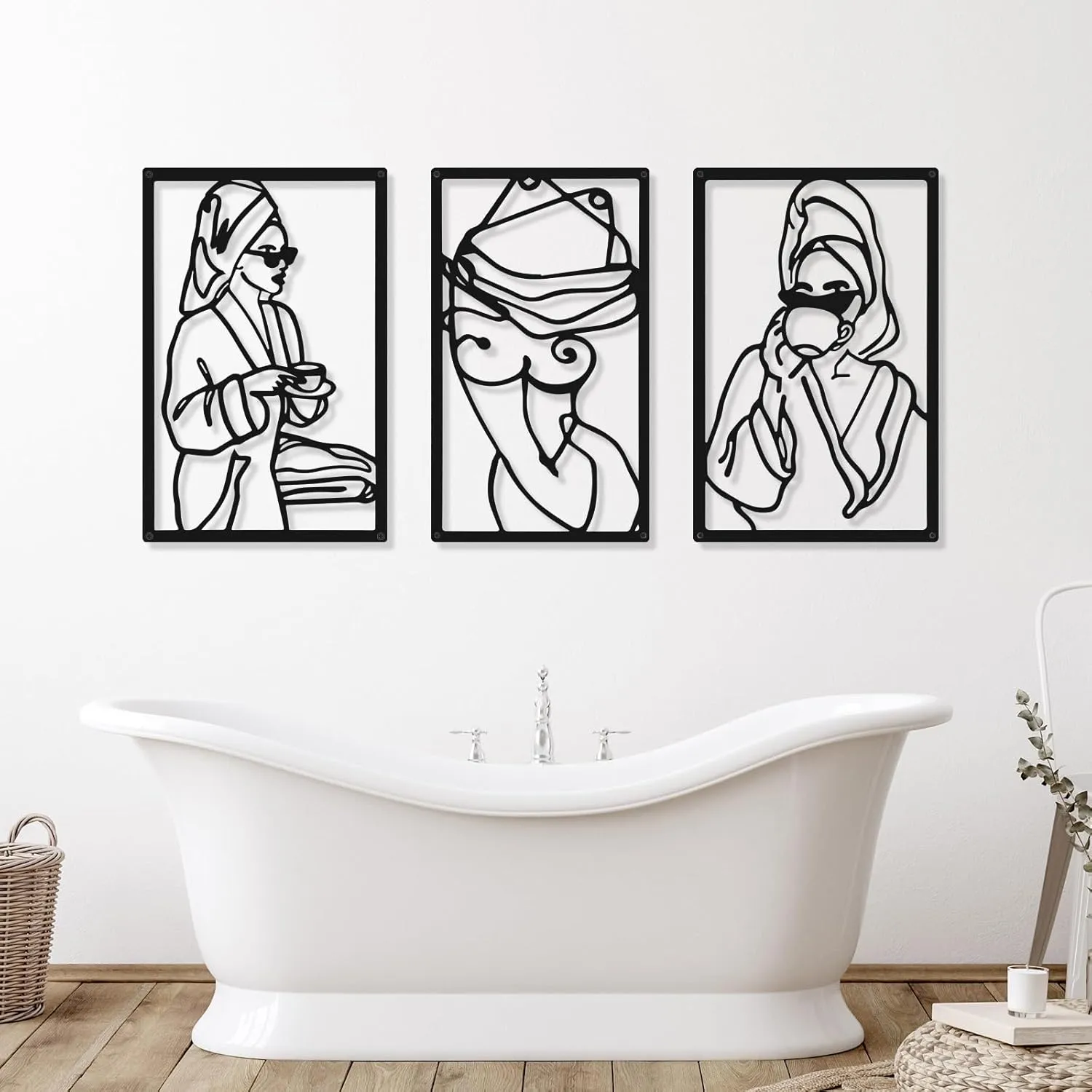 CHENGU 3 Pieces Metal Minimalist Abstract Woman Wall Art Line Drawing Wall Art Decor Single Line Female Home Hanging for Kitchen Bathroom Living Room