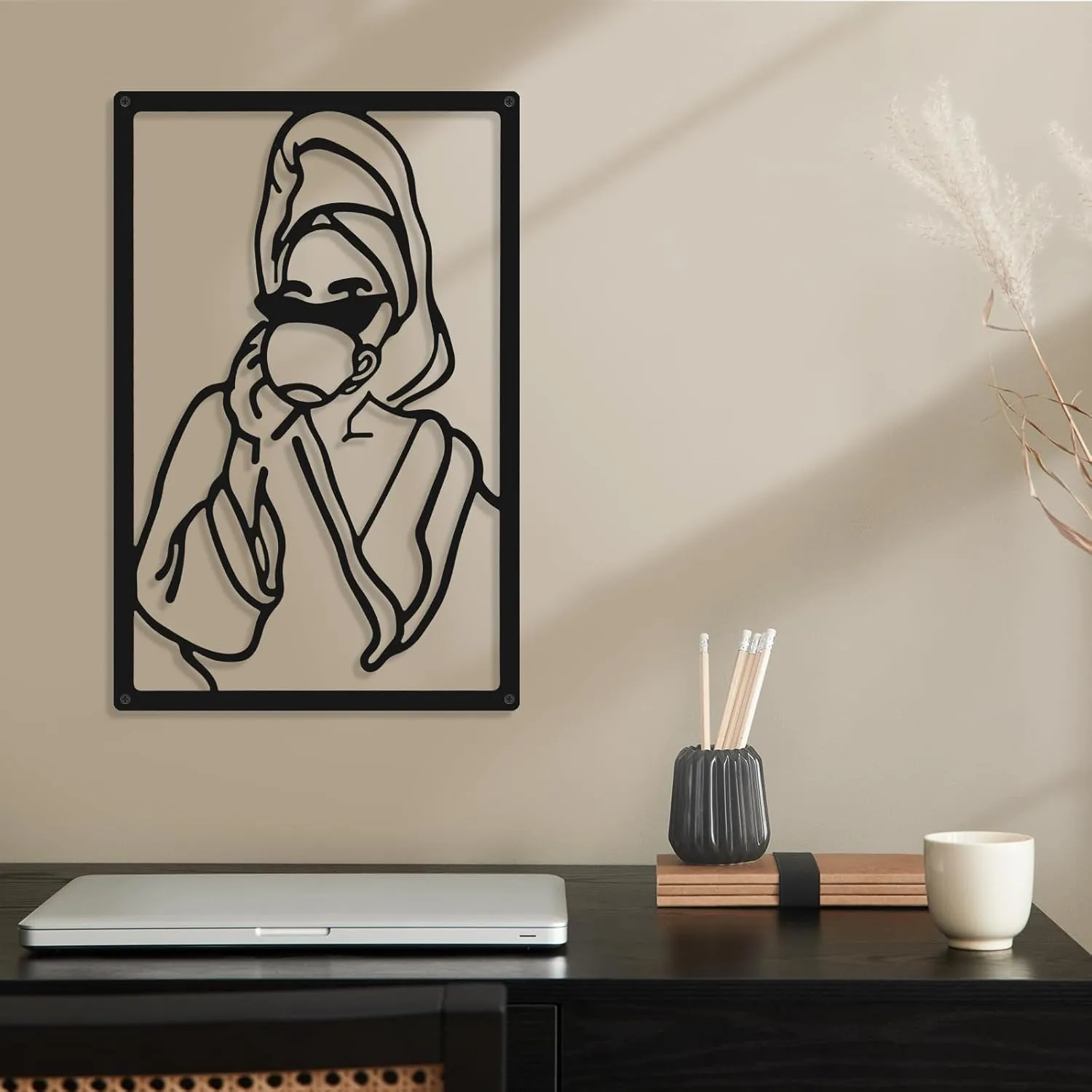 CHENGU 3 Pieces Metal Minimalist Abstract Woman Wall Art Line Drawing Wall Art Decor Single Line Female Home Hanging for Kitchen Bathroom Living Room