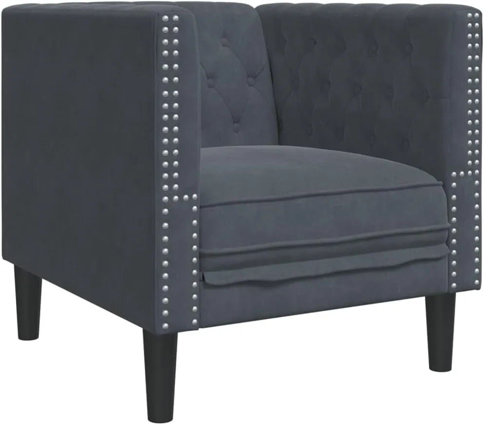 Chesterfield Sofa Chair Dark Grey Velvet vidaXL - 1-Seater, Button-Tufted, Thickly Padded, Solid Wood Frame