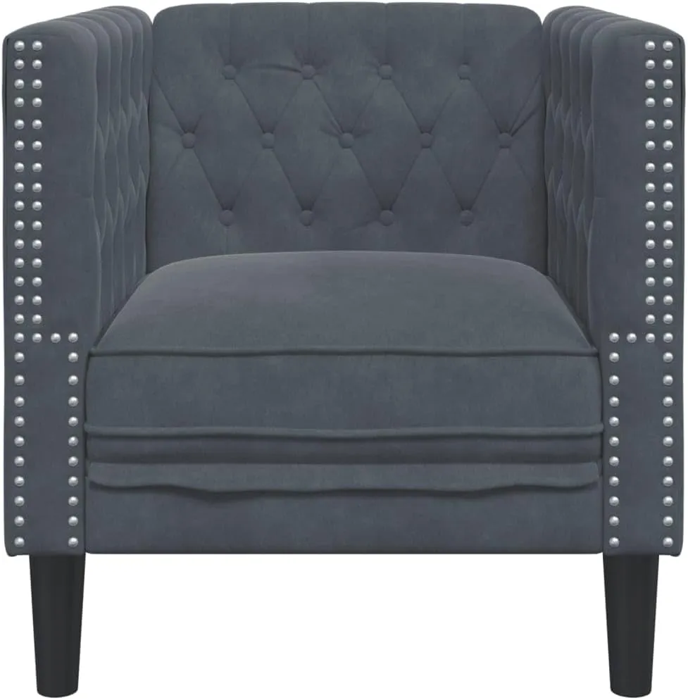 Chesterfield Sofa Chair Dark Grey Velvet vidaXL - 1-Seater, Button-Tufted, Thickly Padded, Solid Wood Frame