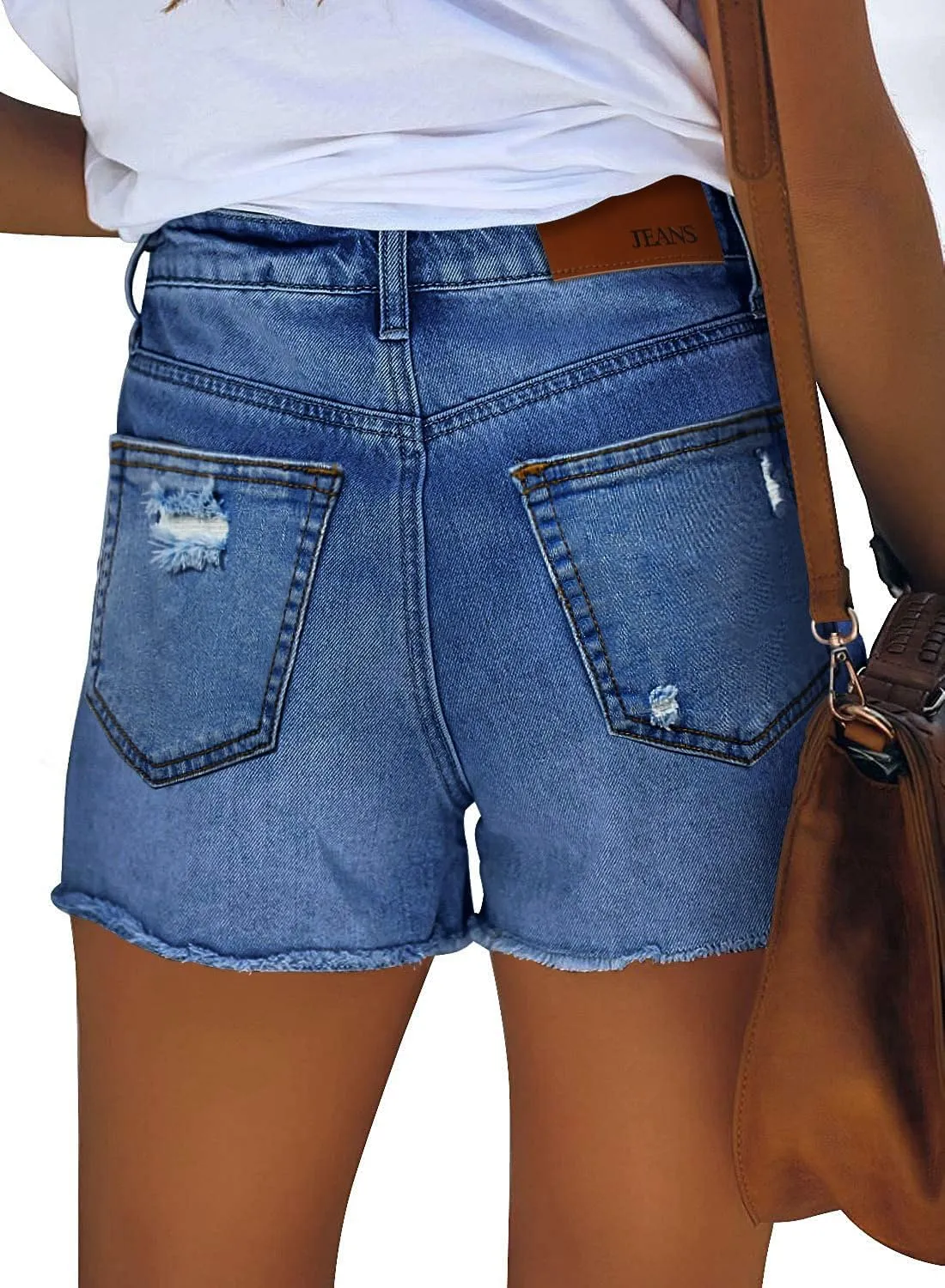 CHICZONE Womens Mid-High Waisted Ripped Denim Jean Shorts Cutoff Stretchy Summer Hot Short Pants