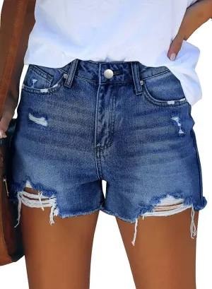 CHICZONE Womens Mid-High Waisted Ripped Denim Jean Shorts Cutoff Stretchy Summer Hot Short Pants