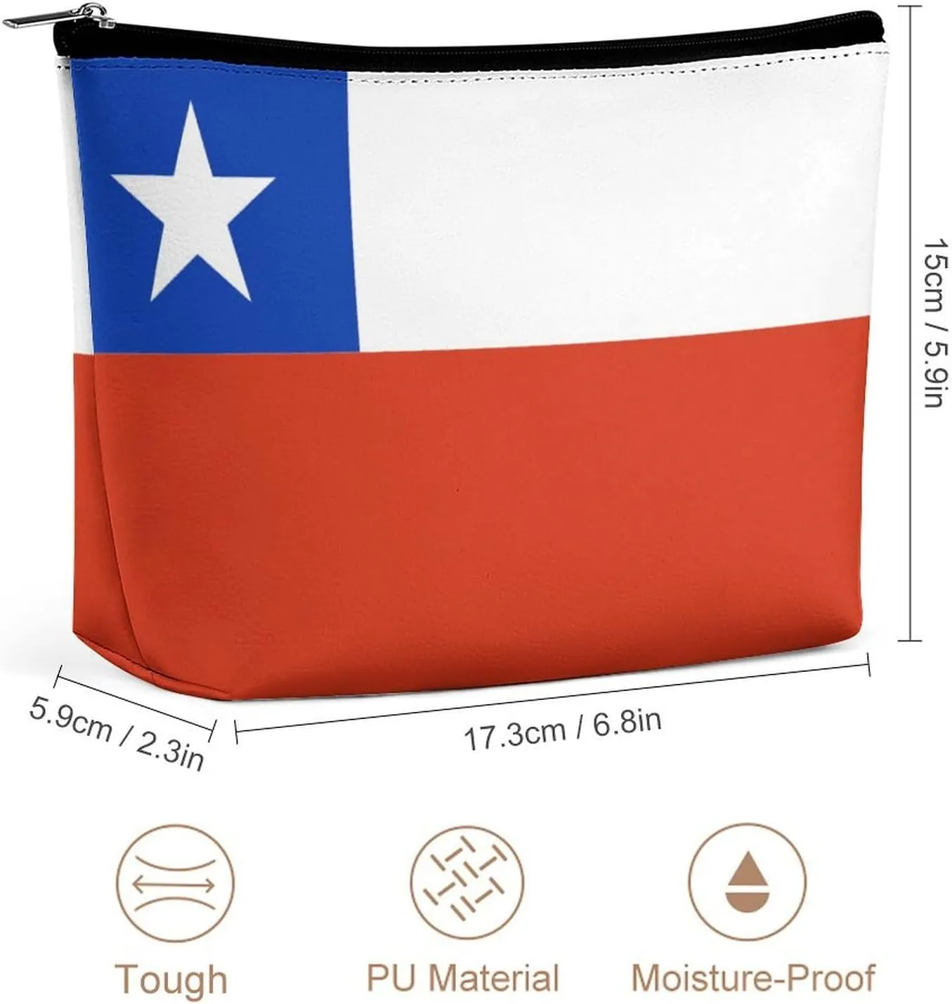 Chile Flag Travel Cosmetic Bag for Women Lightweight Makeup Organizer Pouch for Purse