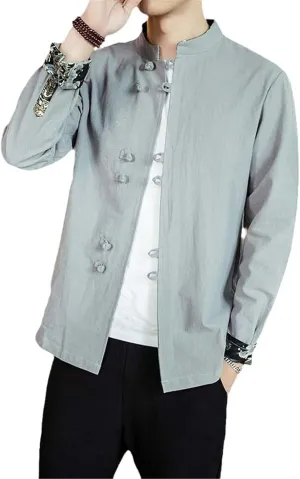 Chinese Men's Hanfu Top Shirt Tai Chi Kung Fu Jacket T-Shirt Oriental Asian Clothing Lay Buddhist Meditation Clothes
