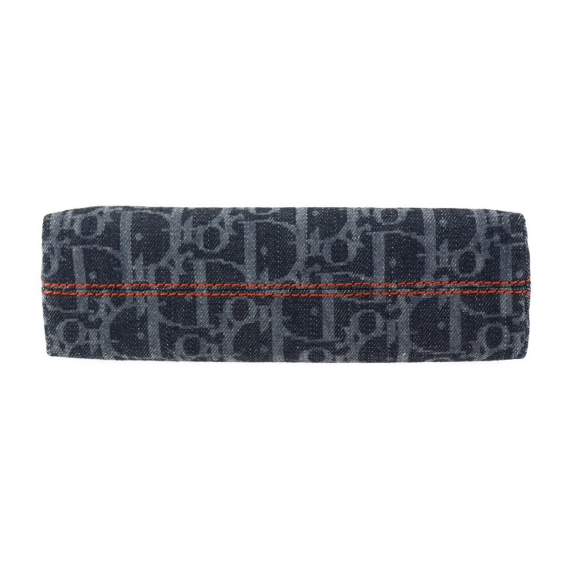 CHRISTIAN DIOR Flight Pouch Denim Leather Navy Orange Silver Hardware Trotter Cosmetic Multi