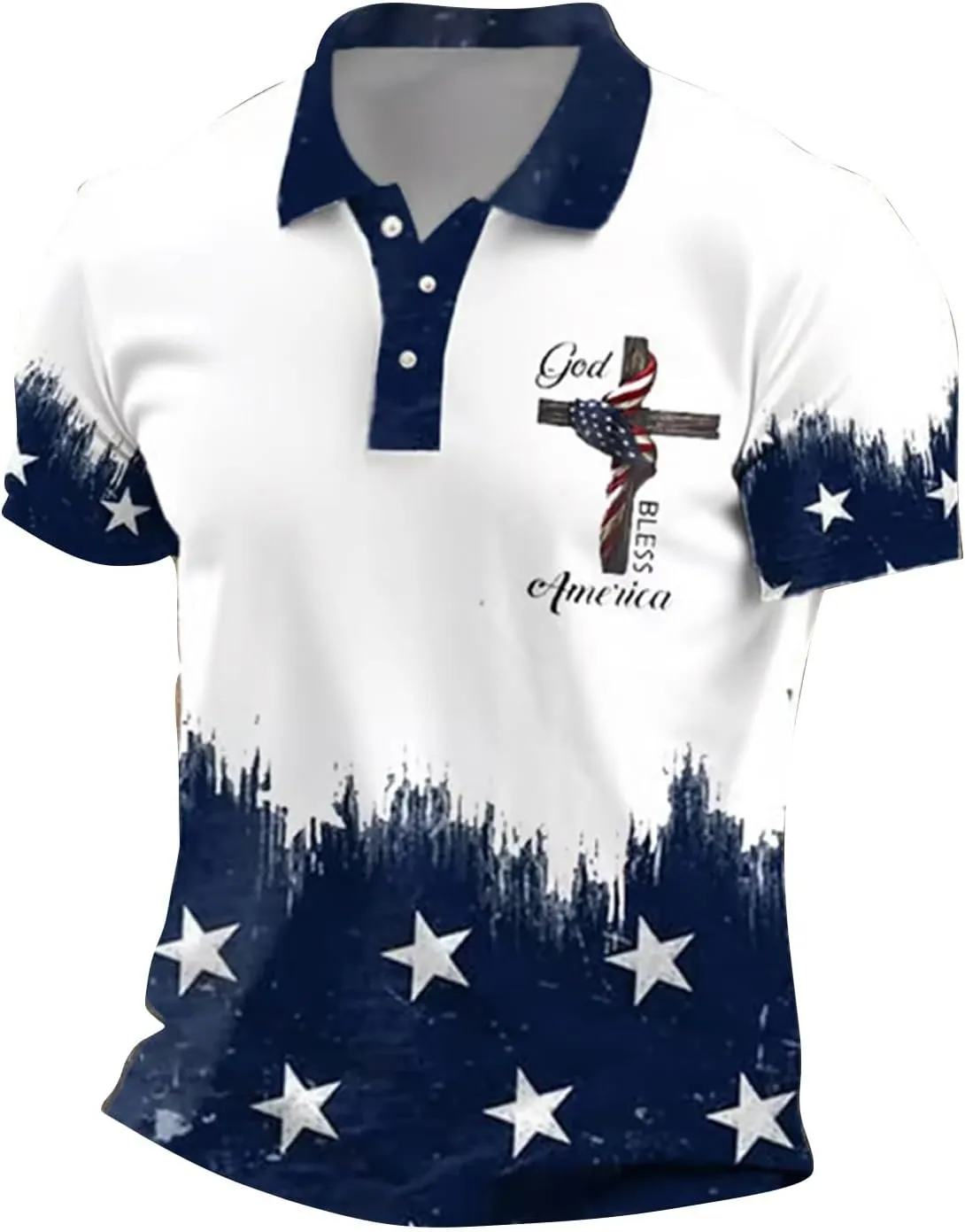Christian Polo Shirts for Men Cross Jesus American USA Flag Golf Tshirts 4th of July Button Up Short Sleeve Clothes