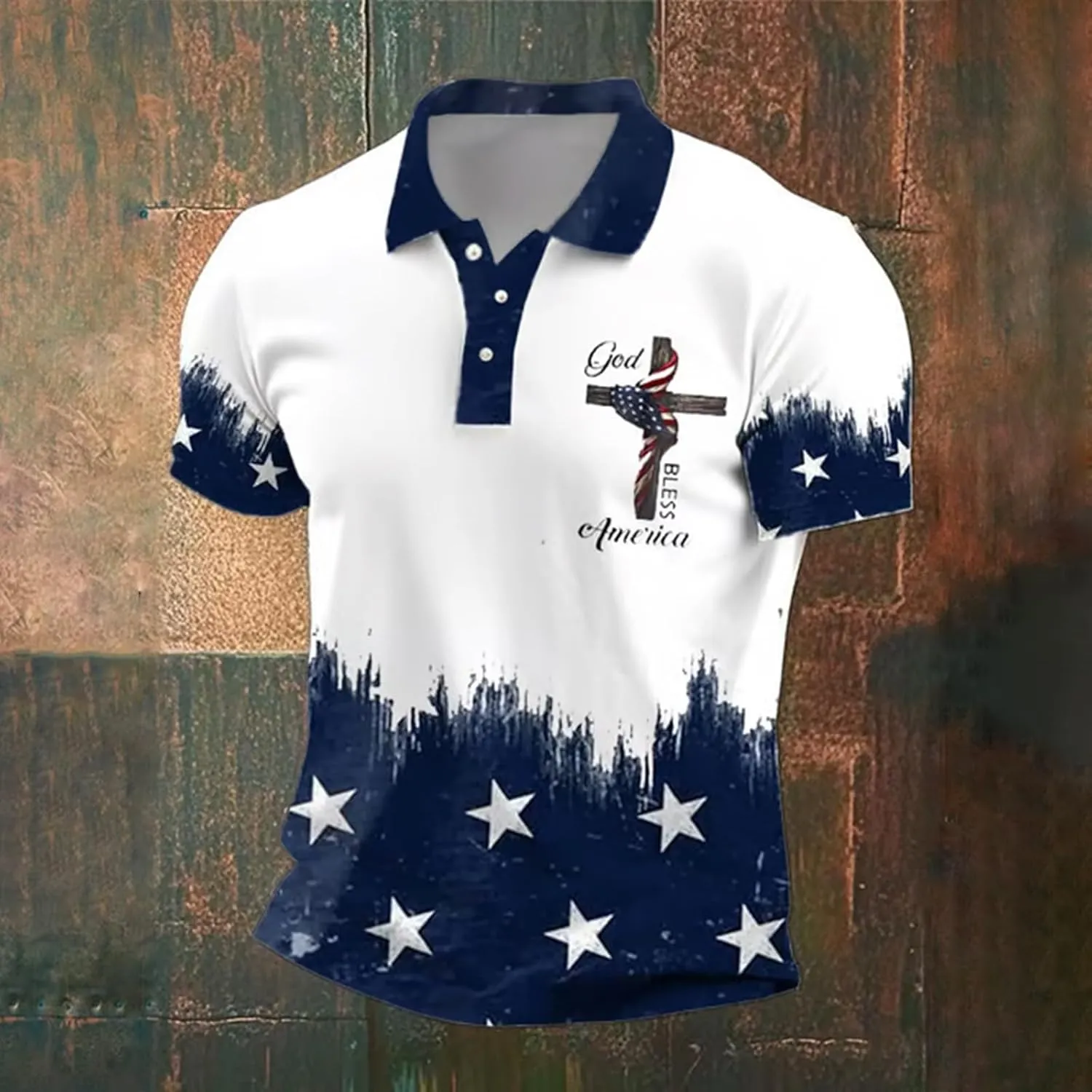 Christian Polo Shirts for Men Cross Jesus American USA Flag Golf Tshirts 4th of July Button Up Short Sleeve Clothes
