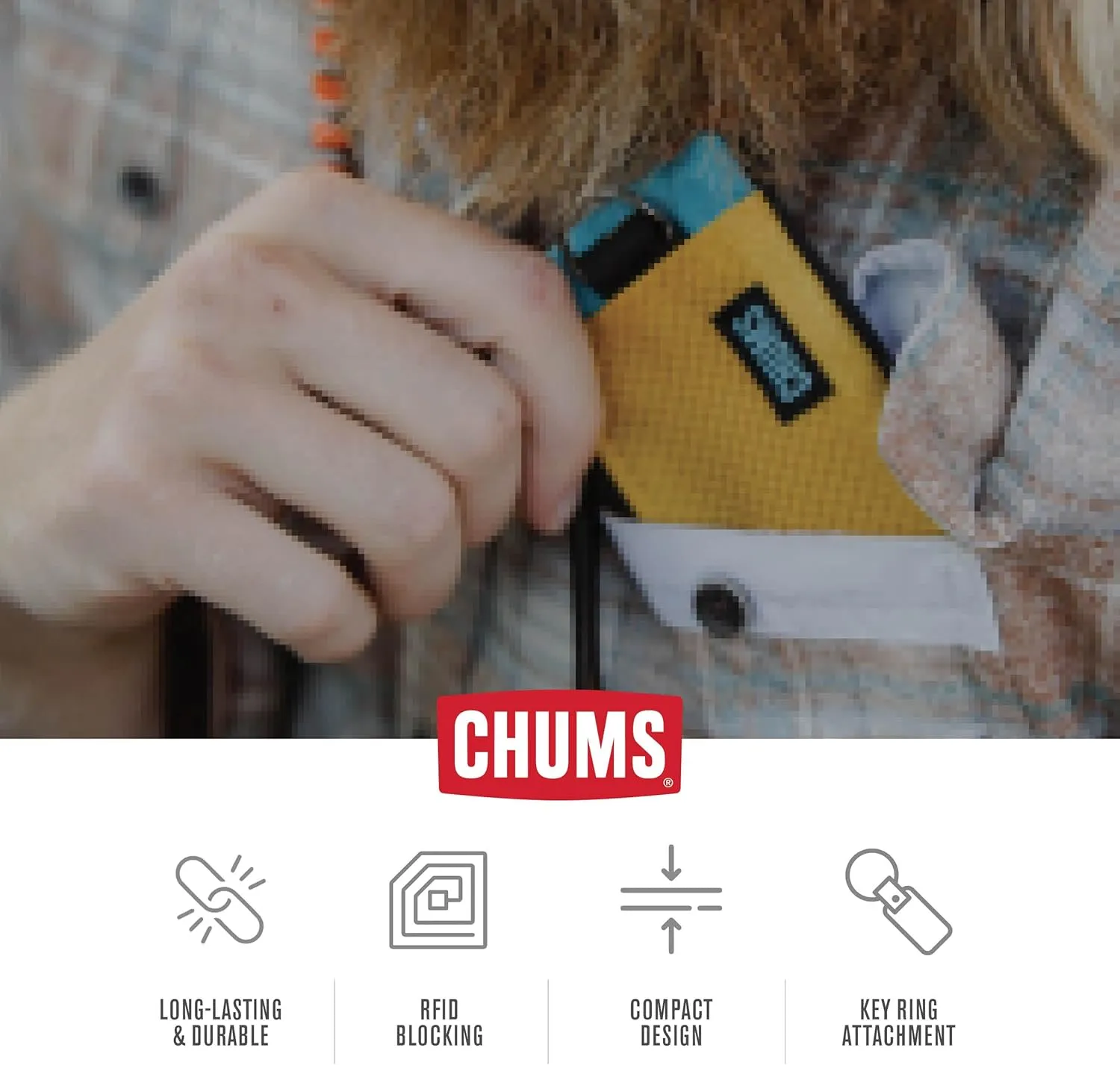 Chums Surfshorts Wallet - Lightweight Zippered Minimalist Wallet with Clear ID Window - Water Resistant with Key Ring