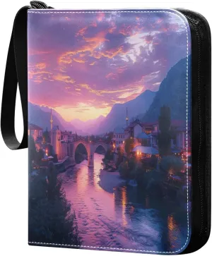 City Colorful Sky Card Binder 4-Pocket, 400 Pockets PU Waterproof Zippered Collector Card Album with 50 Removable Sleeves for Trading, Game Cards