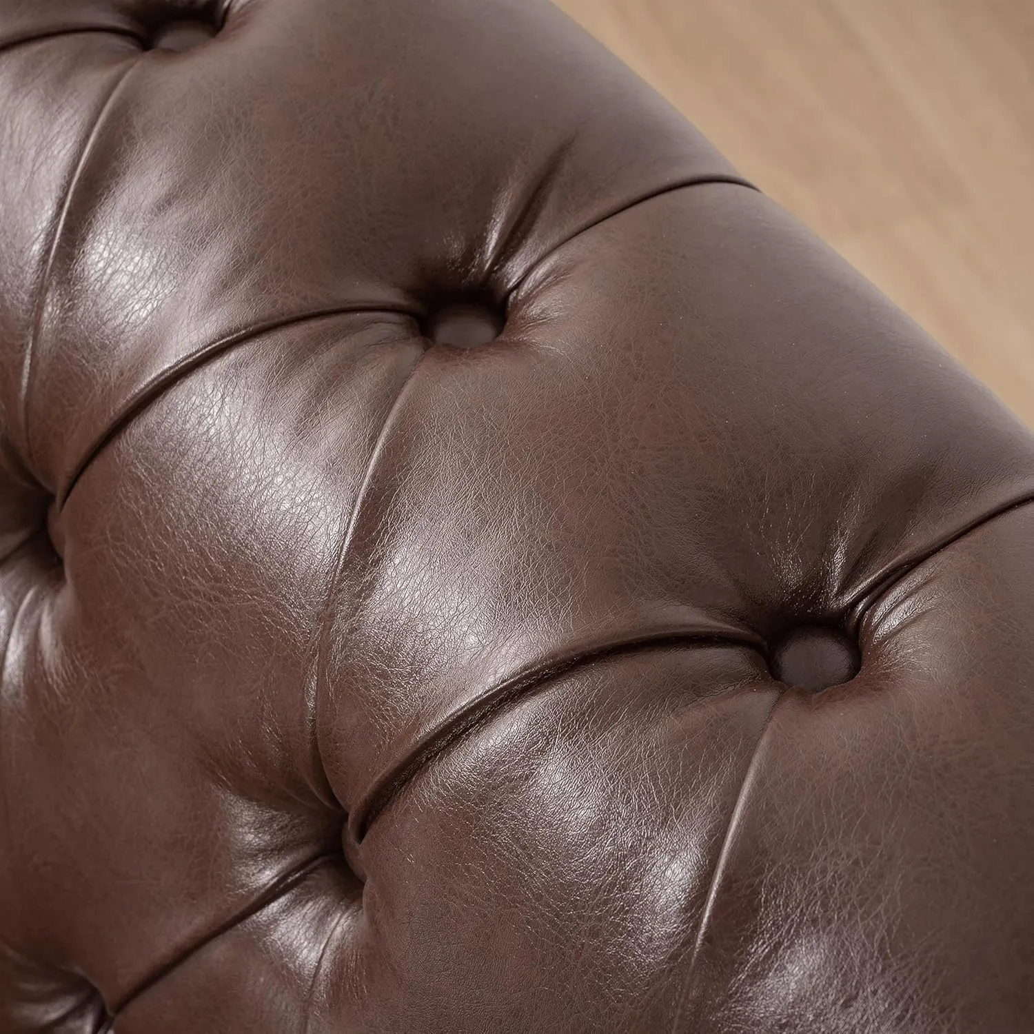 Clasic Chesterfield 5 Seater Corner Sofa&Couch Luxury Roller Armrest L-Shaped Symmetrical Sectional Sofa Couch Faux Leather Tufted Indoor Upholstered Sofá W/ Wood Legs and Nailhead for Living Room