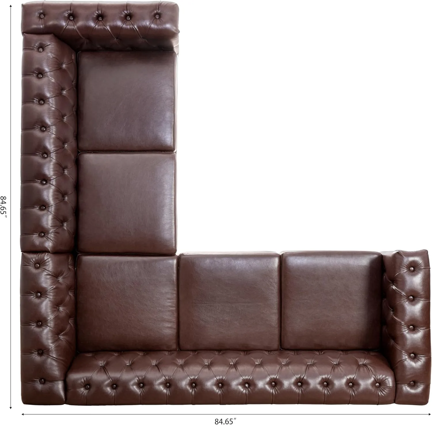 Clasic Chesterfield 5 Seater Corner Sofa&Couch Luxury Roller Armrest L-Shaped Symmetrical Sectional Sofa Couch Faux Leather Tufted Indoor Upholstered Sofá W/ Wood Legs and Nailhead for Living Room