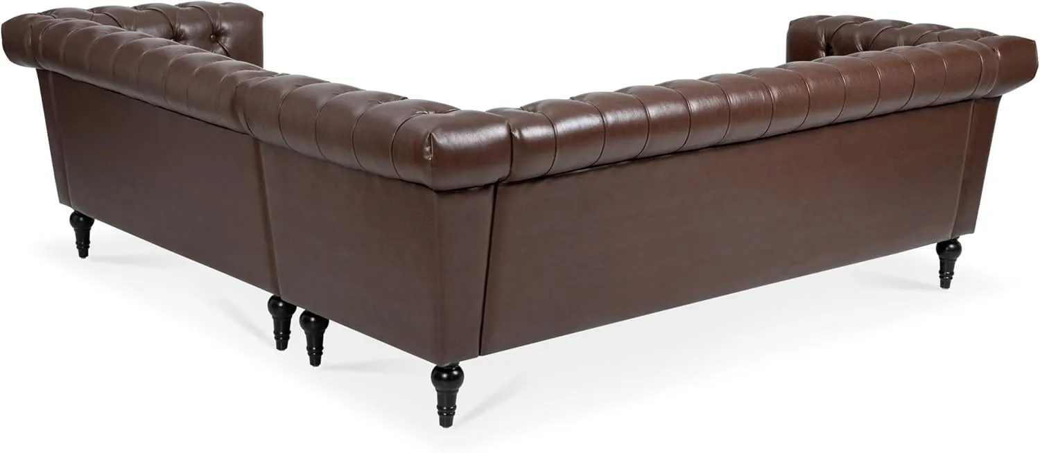 Clasic Chesterfield 5 Seater Corner Sofa&Couch Luxury Roller Armrest L-Shaped Symmetrical Sectional Sofa Couch Faux Leather Tufted Indoor Upholstered Sofá W/ Wood Legs and Nailhead for Living Room