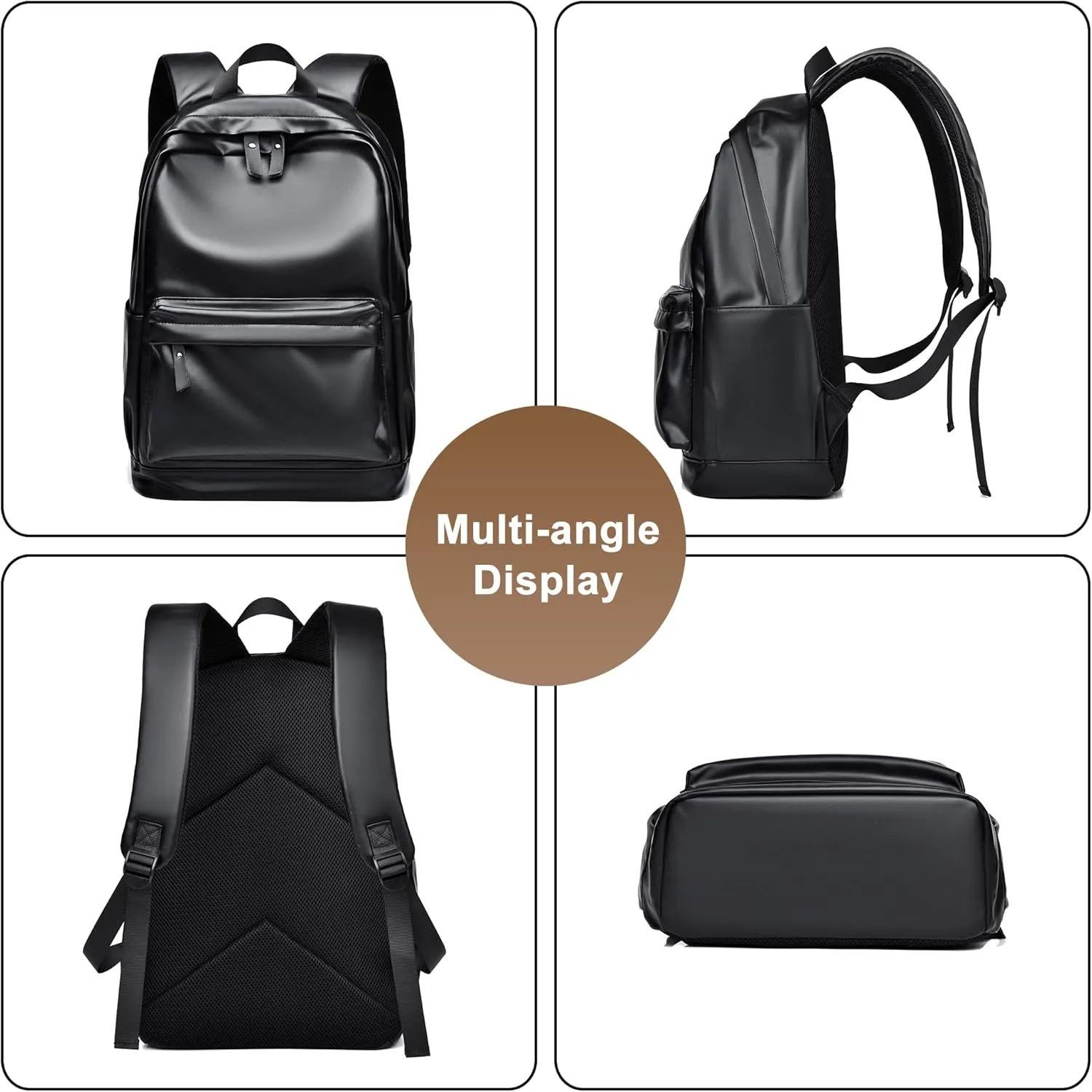 Classic Backpack for Men, PU Leather Large Capacity Travel Bookbag Lightweight Casual Daypack for Travel Work College