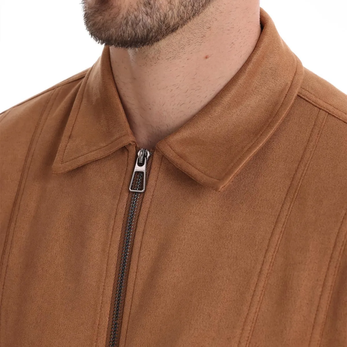Classic Faux Suede Leather Jacket Men Turn Down Collar Lightweight Suede Men's Jackets