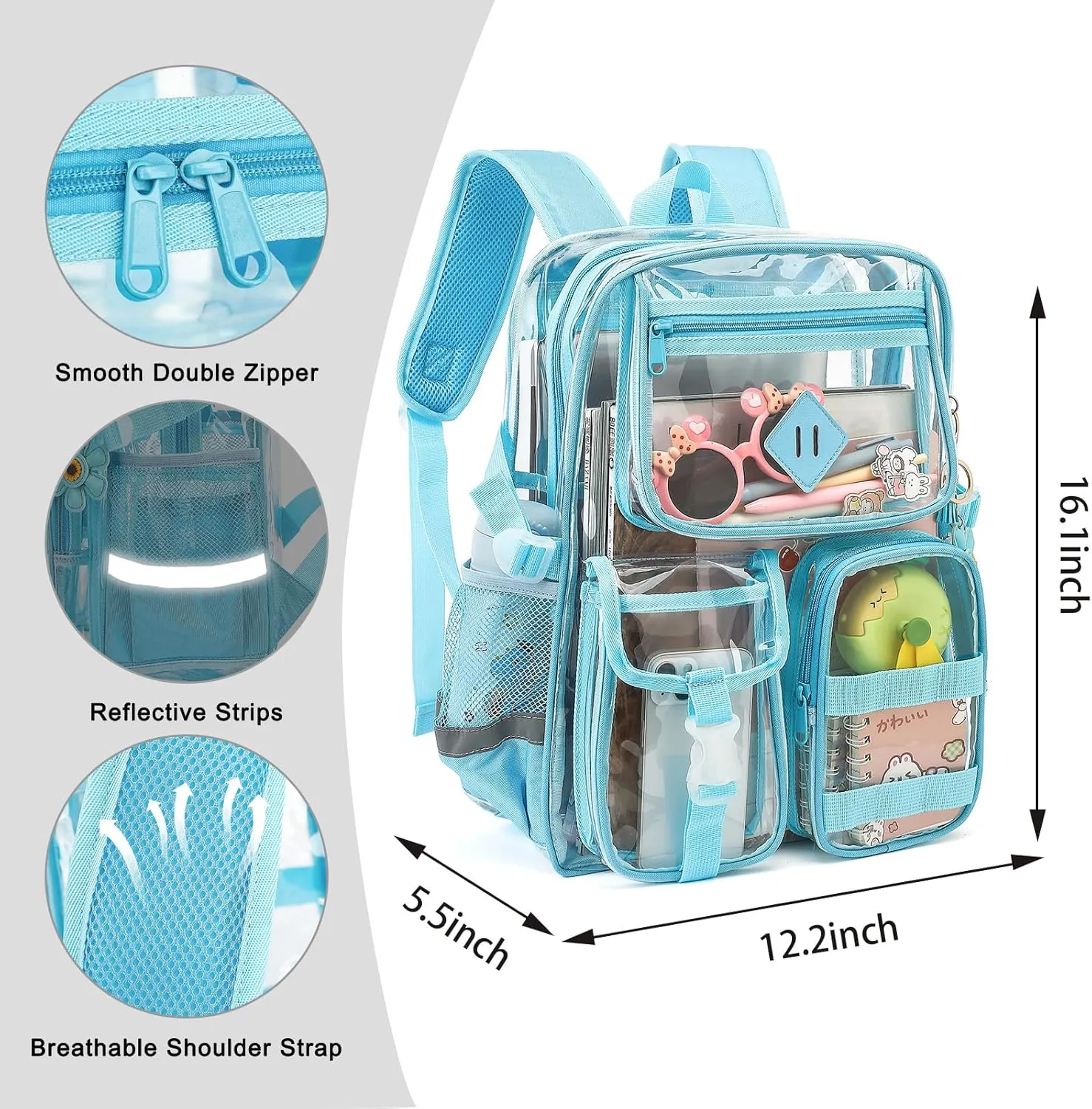 Clear Backpack for School, Heavy Duty Transparent Bookbag for Girls Women with Sunflower Keychain