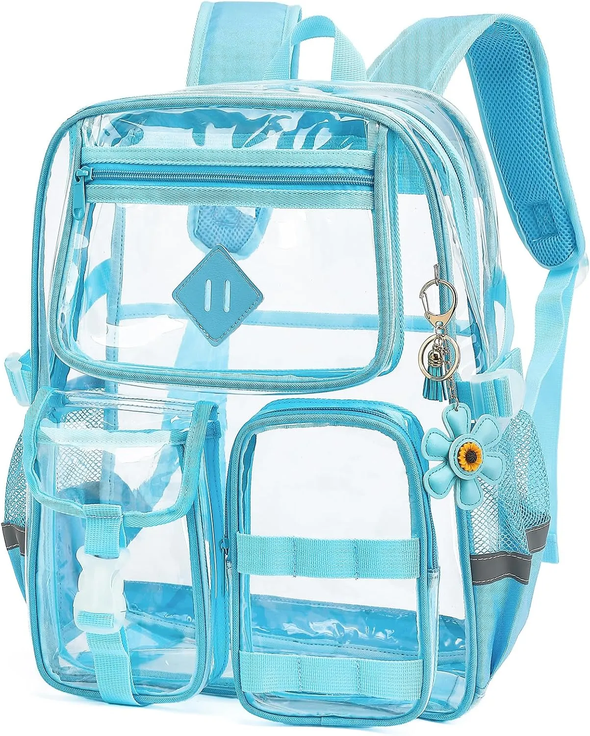 Clear Backpack for School, Heavy Duty Transparent Bookbag for Girls Women with Sunflower Keychain