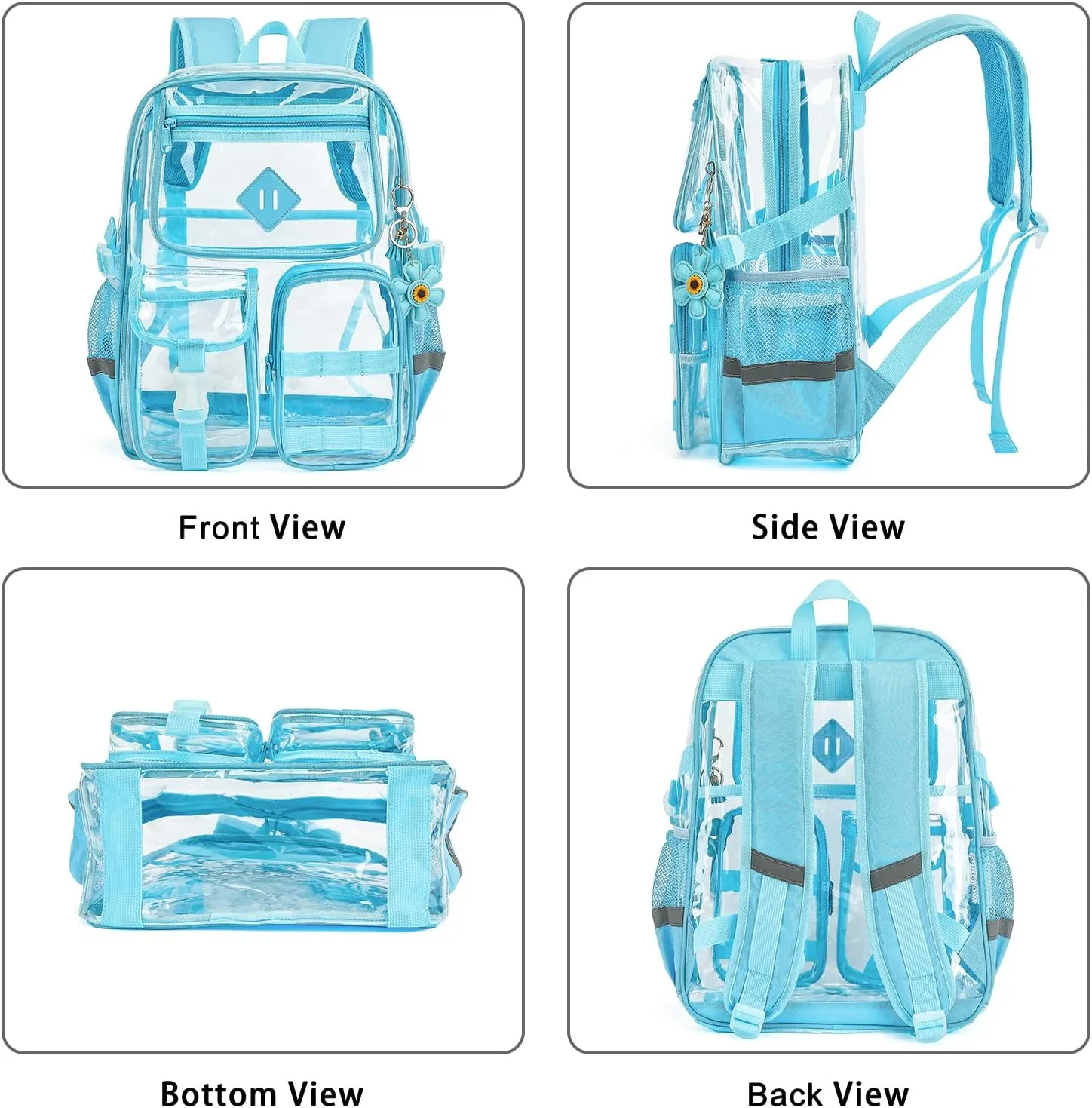 Clear Backpack for School, Heavy Duty Transparent Bookbag for Girls Women with Sunflower Keychain
