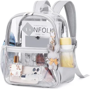 Clear Backpack for Stadium Events Approved 12×6×12, Thick TPU Mini Clear Bag with Front Pocket for Concert Sport Events Work Travel, Grey
