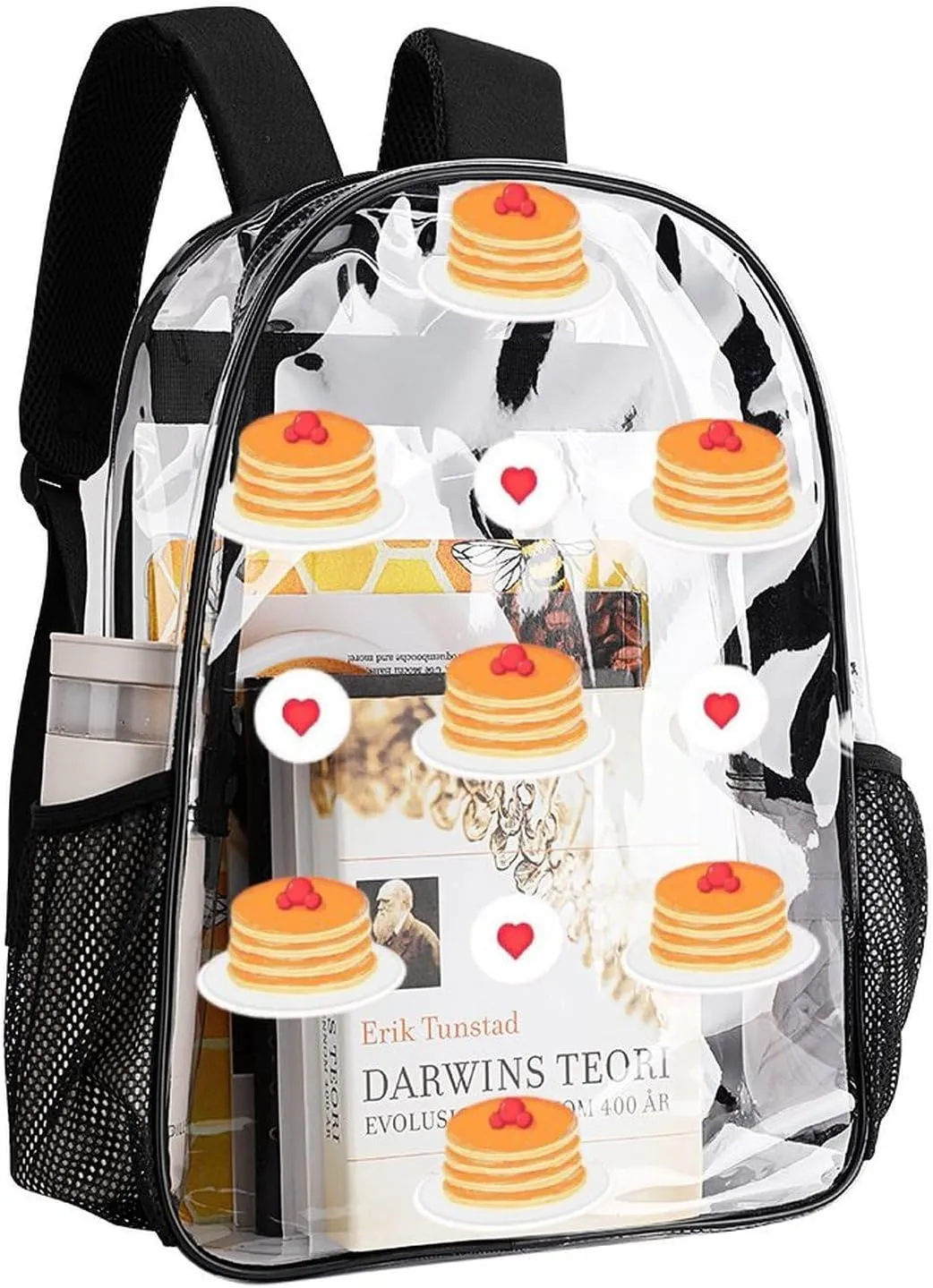 Clear Backpack Heavy Duty Cute Pancakes Berries 16 Inch for Stadium Events Concert Travel Work Sport Hiking Waterproof Sturdy Transparent Bag for Men Women