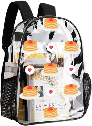 Clear Backpack Heavy Duty Cute Pancakes Berries 16 Inch for Stadium Events Concert Travel Work Sport Hiking Waterproof Sturdy Transparent Bag for Men Women