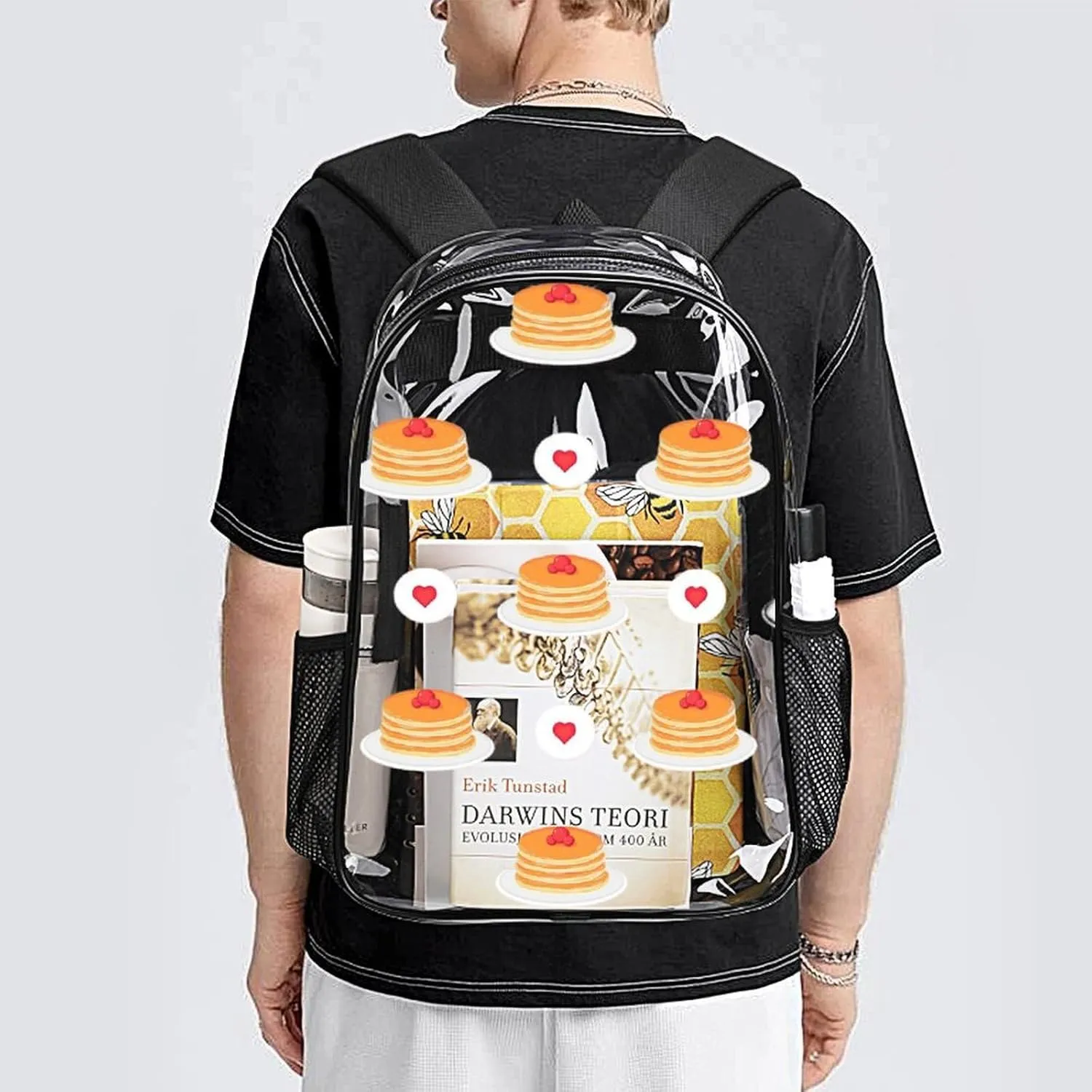 Clear Backpack Heavy Duty Cute Pancakes Berries 16 Inch for Stadium Events Concert Travel Work Sport Hiking Waterproof Sturdy Transparent Bag for Men Women