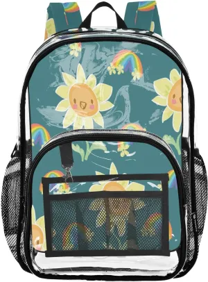 Clear Backpack Heavy Duty PVC Transparent Backpack,Hand Drown Sunflower Waterproof Clear Stadium Bag Small Transparent Bag For Schools Concerts Work Festivals Sporting Events