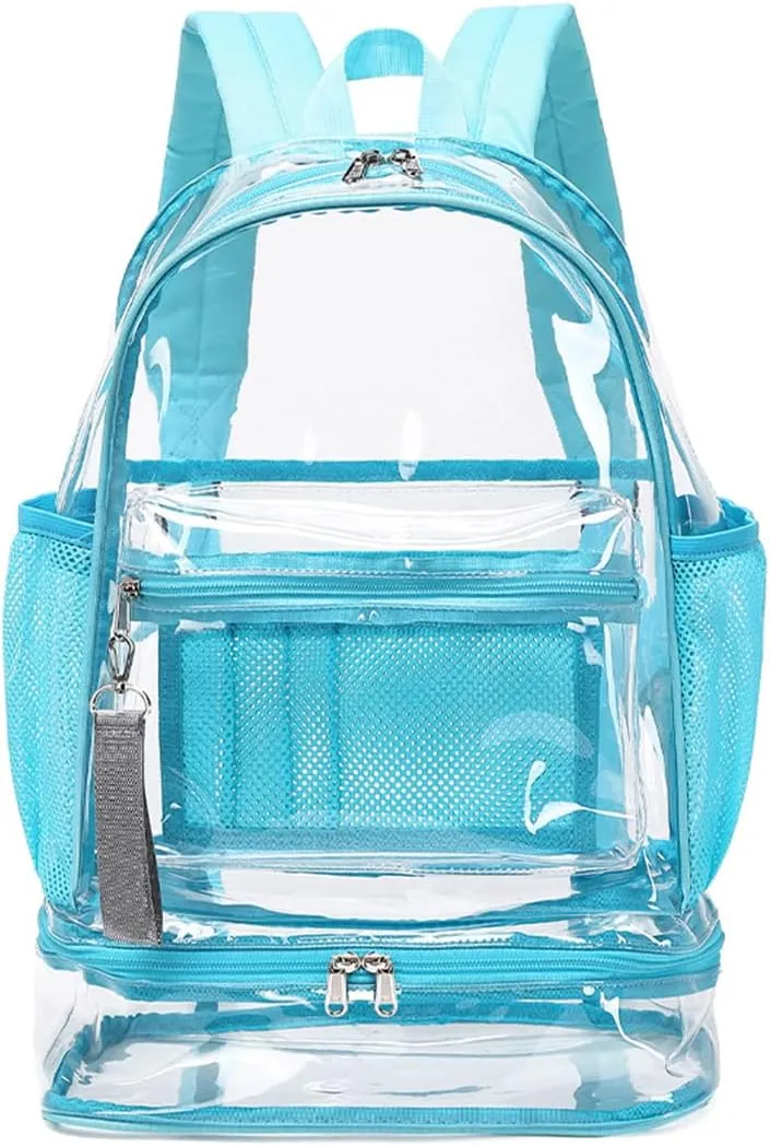 Clear Backpack Heavy Duty, See Through Backpack Purse, Gym Backpack with Laptop and Shoe Compartment (Blue), 32*19*45cm