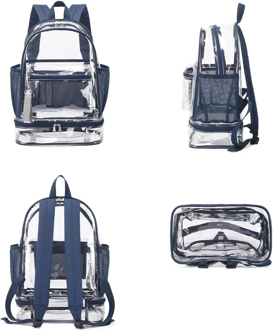 Clear Backpack Heavy Duty, See Through Backpack Purse, Gym Backpack with Laptop and Shoe Compartment (Blue), 32*19*45cm